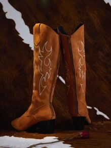 ROMWE Goth Cowgirl Zip Back Western Boots - Brown - View 7
