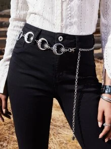 ROMWE Goth Sun & Moon Decor Pant Chain Boho - Silver - View 1