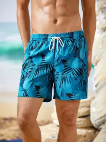 Manfinity 男士熱帶圖案腰部抽繩短褲