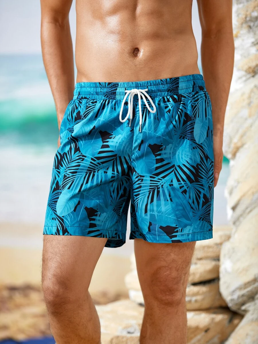 Manfinity 男士熱帶圖案腰部抽繩短褲
