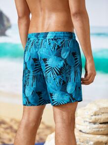 Manfinity 男士熱帶圖案腰部抽繩短褲