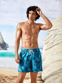 Manfinity 男士熱帶圖案腰部抽繩短褲