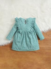 SHEIN 嬰兒小碎花荷葉邊連衣裙 - 青碧色 - 查看 2