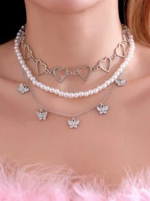 ROMWE 3pcs Butterfly Decor Necklace - Bạc - Xem 1