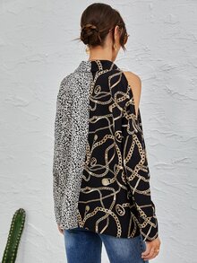 豹紋和鏈條印花挖肩前排扣襯衫 - 彩色 - 查看 2