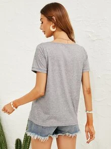 撞色不對稱領T恤 - 彩色 - 查看 2