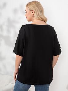 Áo thun Plus size Nút màu trơn Giải trí - màu đen - Xem 2