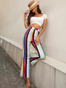 Pantalones acampanados de rayas combinadas - Multicolor - Ver 1