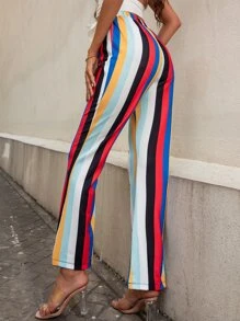 Pantalones acampanados de rayas combinadas - Multicolor - Ver 2