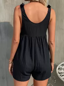 SHEIN EZwear 1入組肩部蝴蝶結素色連身短褲 - 黑色 - 查看 2