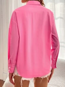 Áo sơ mi Thả vai Nút Lên - Màu Hồng Tươi - Xem 2