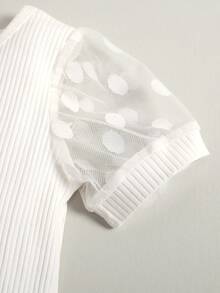 Toddler Girls Contrast Mesh Puff Sleeve Tee & Fake Button Pinafore Shorts - Multicolor - View 3