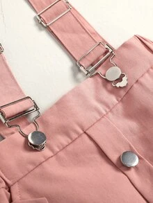 Toddler Girls Contrast Mesh Puff Sleeve Tee & Fake Button Pinafore Shorts - Multicolor - View 4