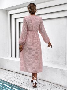 SHEIN Unity Cut Out Lantern Sleeve Fuzzy Dress - Dusty Pink - View 2