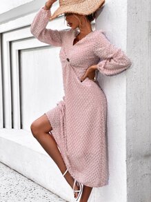 SHEIN Unity Cut Out Lantern Sleeve Fuzzy Dress - Dusty Pink - View 4