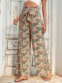 SHEIN Unity 滿版印花腰帶闊腿褲