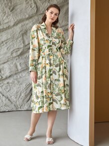 MOTF PREMIUM Vestidos Tallas Grandes Cinta Botón delantero Floral Tropical Elegante - Multicolor - Ver 1