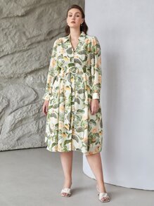 MOTF PREMIUM Vestidos Tallas Grandes Cinta Botón delantero Floral Tropical Elegante - Multicolor - Ver 3