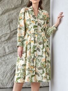 MOTF PREMIUM Vestidos Tallas Grandes Cinta Botón delantero Floral Tropical Elegante - Multicolor - Ver 4