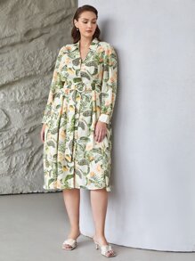 MOTF PREMIUM Vestidos Tallas Grandes Cinta Botón delantero Floral Tropical Elegante - Multicolor - Ver 5