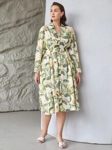 MOTF PREMIUM Vestidos Tallas Grandes Cinta Botón delantero Floral Tropical Elegante - Multicolor - Ver 6