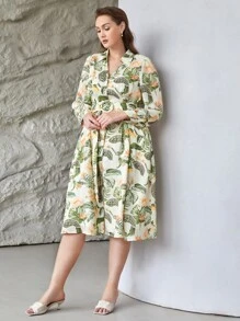 MOTF PREMIUM Vestidos Tallas Grandes Cinta Botón delantero Floral Tropical Elegante - Multicolor - Ver 7