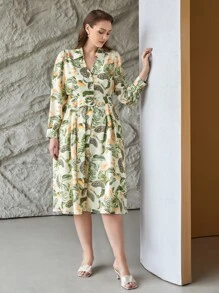 MOTF PREMIUM Vestidos Tallas Grandes Cinta Botón delantero Floral Tropical Elegante - Multicolor - Ver 8