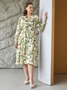 MOTF PREMIUM Vestidos Tallas Grandes Cinta Botón delantero Floral Tropical Elegante - Multicolor - Ver 10