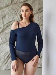 MOTF PREMIUM PLUS VISCOSE ASYMMETRICAL NECK BODYSUIT - Navy Blue - View 3