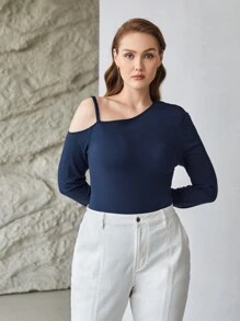 MOTF PREMIUM PLUS VISCOSE ASYMMETRICAL NECK BODYSUIT - Navy Blue - View 7