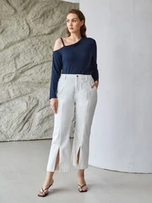 MOTF PREMIUM PLUS VISCOSE ASYMMETRICAL NECK BODYSUIT - Navy Blue - View 8