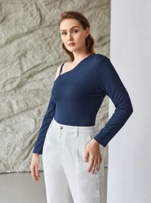 MOTF PREMIUM PLUS VISCOSE ASYMMETRICAL NECK BODYSUIT - Navy Blue - View 9