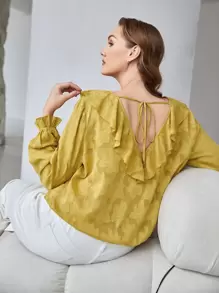 MOTF PREMIUM Blusa Plus Con Aplicaciones Y Lazo - Amarillo - Ver 1