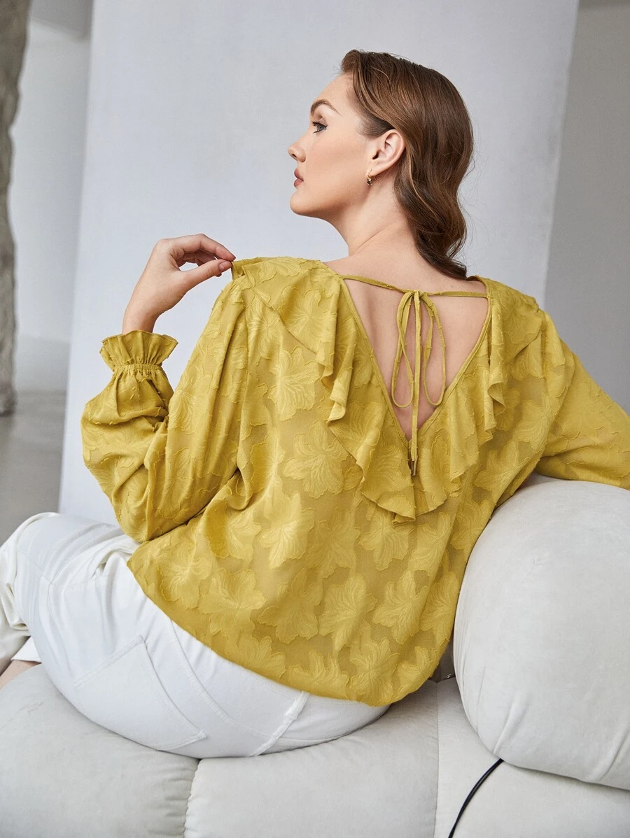 MOTF PREMIUM Blusa Plus Con Aplicaciones Y Lazo - Amarillo - Ver 1