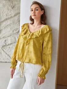 MOTF PREMIUM Blusa Plus Con Aplicaciones Y Lazo - Amarillo - Ver 5