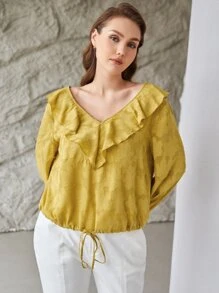 MOTF PREMIUM Blusa Plus Con Aplicaciones Y Lazo - Amarillo - Ver 10