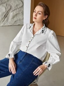 MOTF PREMIUM Camisa ribete en abanico - Blanco - Ver 1