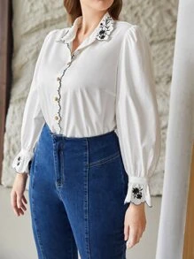 MOTF PREMIUM Camisa ribete en abanico - Blanco - Ver 4