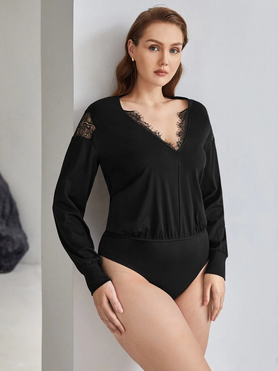 MOTF PREMIUM PLUS EYELASH LACE TRIM BODYSUIT - Black - View 1