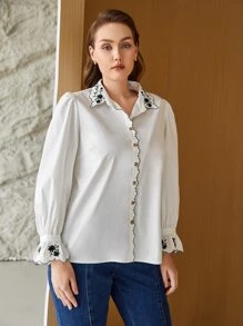 MOTF PREMIUM Camisa ribete en abanico - Blanco - Ver 8