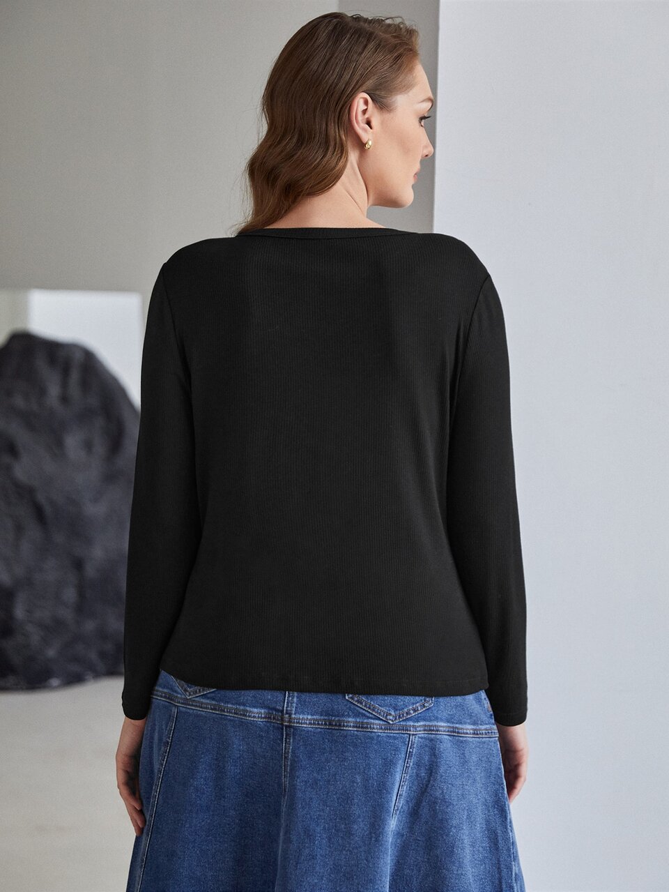 MOTF PLUS HALF PLACKET RIBBED T-SHIRT