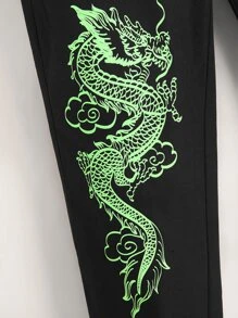 SHEIN Boys Chinese Dragon Print Pants - Black - View 3