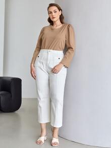 MOTF PREMIUM Hơn Áo thun Ống tay áo - Màu Khaki - Xem 6