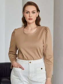 MOTF PREMIUM Hơn Áo thun Ống tay áo - Màu Khaki - Xem 8