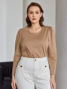 MOTF PREMIUM Hơn Áo thun Ống tay áo - Màu Khaki - Xem 9