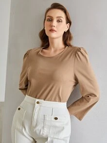 MOTF PREMIUM Hơn Áo thun Ống tay áo - Màu Khaki - Xem 10
