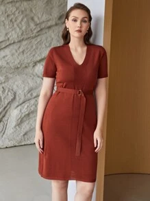 MOTF PREMIUM PLUS VISCOSE BELTED SWEATER DRESS - Rust Brown - View 4