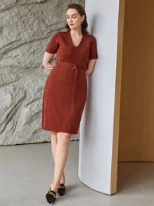 MOTF PREMIUM PLUS VISCOSE BELTED SWEATER DRESS - Rust Brown - View 5
