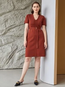 MOTF PREMIUM PLUS VISCOSE BELTED SWEATER DRESS - Rust Brown - View 7