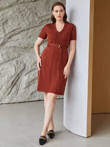 MOTF PREMIUM PLUS VISCOSE BELTED SWEATER DRESS - Rust Brown - View 9